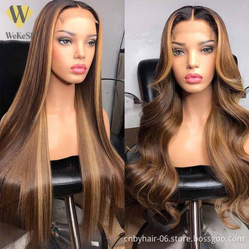 Highlight Ombre Brown Body Wave Lace Front Wig Pre Plucked Brazilian Lace Front Human Hair Wigs For Women Color #P4/27 #P4/30